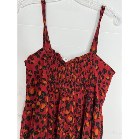 Alya Red Leopard Print Maxi Dress Button Front Summer Cowgirl Country Boho - Picture 6 of 11